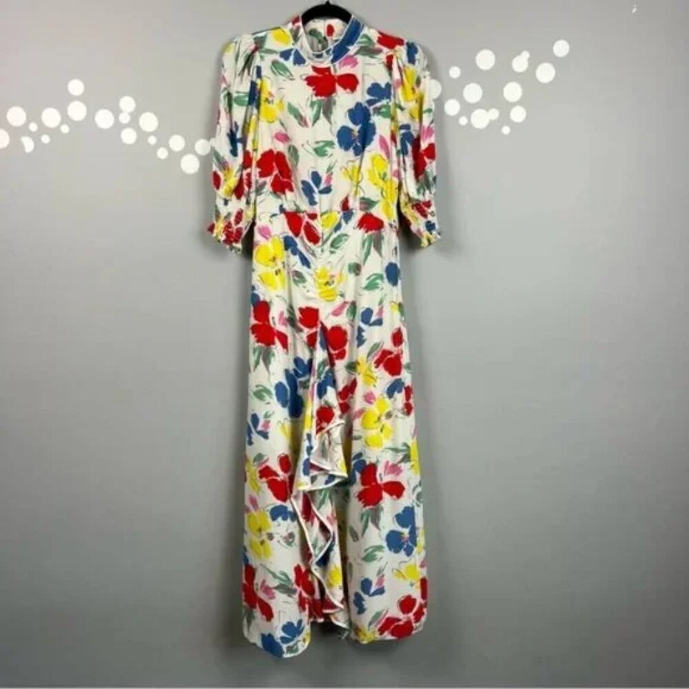 RIXO x Target Floral Mock Neck Cascade Ruffle Dress Size 6